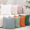 Funda de almohada estilo bohemio pana rayada color liso con pompones funda de cojín primavera/verano para sala de estar y dormitorio decoración del hogar