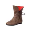 Botas de pirata accesorios para obras de teatro botas con cordones laterales, botas de media caña para mujer de suela plana, talla grande D5-1