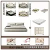 Cama minimalista estilo tatami em creme para quarto principal, cama de tecido fosco, cama cubo tamanho casal, cama de casamento para casa e pousadas