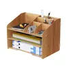 Porta-Arquivos de Madeira Multi-Camadas Porta-Arquivos A4 Armazenamento de Mesa Estante de Livros Multi-Compartimento Porta-Arquivos Multi-Camadas Estante de Livros para Estudantes