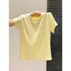 Camiseta base de algodón de bambú amarillo cremoso de manga corta para mujer, de verano, fina, casual, hombro normal, transpirable, estilo coreano