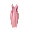 Atacado de Roupas Femininas Transfronteiriças 2025 Estilo Europeu e Americano Verão Cor Sólida Alça Decorativa Plissada Vestido Vento do Sudeste