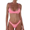 Amazon Comercio Exterior Ropa de Baño Bikini 2024 Nuevo Europeo y Americano Sexy Básico Color Sólido Top de Tubo Bikini de Pierna Dividida para Mujer