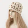 Chapéu Headband Crochê Fio de Algodão Vazado Flor Retro Malha Respirável Renda Cobertura de Cabelo Lenço Chapéu Chapéu de Tricô Suave para Mulheres