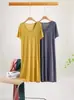 Vestido de Modal con Cuello en V de Manga Corta para Mujer Verano Delgado Casual Largo Talla Grande Holgado Para Usar por Encima Vestido de Una Pieza