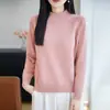 Suéter tejido de punto grueso con cuello medio alto 100% algodón puro premium para mujer, jersey holgado, camiseta base cálida versátil de manga larga