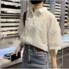 Punto 2024 Primavera y Verano Nuevo Estilo Coreano Espalda Hueca Manga Media Versátil Holgado Delgado Camisa de Algodón Top para Mujer