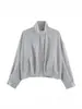 Chaqueta Bomber de Cuadros Nueva Otoño 2026 para Mujer Cuello Alto Dobladillo Corto Plisado Holgada Informal Ropa Exterior de Cuadros