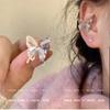 Pendientes de mariposa de estilo coreano con aguja plateada, nicho de alta gama, perla de imitación, pendientes sencillos de diamantes completos, pendientes de borla largos.