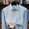 Comercio Exterior Transfronterizo Camisa Rayada para Hombre Manga Larga Primavera Otoño Casual de Negocios Cuello Camisero Ropa para Hombre Camisa de Alta Gama sin Planchar Hombre