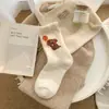 Meias Brancas de Cachorrinho Fofo Meia de Cano Médio Feminina Outono e Inverno Forradas com Fleece Engrossadas Quentes Estilo Japonês Desenho Animado Meias de Inverno para Casa
