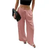 Pantalones anchos de lino con cordón elástico en la cintura para mujer, de estilo cruzado, fluidos, transpirables, rectos, casuales, con bolsillos, pantalones largos casuales