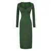 Ins atacado de roupas femininas estilo europeu e americano hot girl desejo puro gola quadrada slim fit acolchoado manga longa vestido justo ao corpo com amarração no quadril
