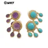 Pendientes Cortos Exquisitos para Mujer Me120 Estilo Palacio Chino Borla de Piedras Preciosas Coloridas Diseño de Piedra Gota de Agua