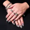 Z-99 Unhas Postiças Ovais Longas Cinza Cinza Espelho Mágico Futuro Mecânico Cyberpunk Menina Cool 24 Peças Pontas de Unha Usáveis Atacado