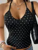 Amazon Top Deportivo Cruzado sin Costuras para Yoga con Almohadillas en el Pecho, Estampado de Lunares, Alta Elasticidad, Ajuste Delgado, Conjunto Deportivo de Dos Piezas para Mujer