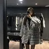 Jaqueta de Lã Nova Solta Moda Feminina Pied-de-poule Midi Casaco de Lã Jaqueta de Terno de Lã