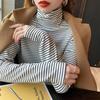 Camiseta Base de Cuello Alto de Derong para Mujer 2024 Otoño e Invierno Nuevo Estilo Estilo Europeo Ajustada Cálida Rayada