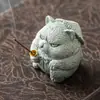Base Portainciensos de Tendencia Nacional Estilo Chino, Adorno de Incienso para el Hogar, Quemador de Incienso Creativo Gato Viejo Pescando de Arenisca Verde, Decoración de Escritorio