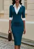 Vestido ajustado de colorblock con solapa y manga de tres cuartos para el trayecto al trabajo de oficina de mujer, Amazon Europa y América Transfronterizo 2026