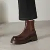 Botines de Piel de Vaca Lavada de Alta Calidad con Suela Gruesa Otoño/Invierno 2026 Gruesos de Tacón Medio Punta Redonda Piel Genuina para Commuter de Poner