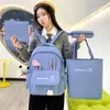 Mochila Escolar para Ensino Fundamental Fofa Grande Capacidade Proteção da Coluna Mochila Orelha de Coelho Menina Casual Bolsa de Quatro Peças