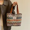 Bolsa Tote de Lona Estilo Étnico Grande Capacidade para Mulheres 2026 Nova Bolsa de Ombro Único para o Dia a Dia Versátil Simples Bolsa para Mamãe