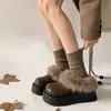 Sapatos de Neve Femininos Plataforma Quente Moda para o Trabalho Sola Grossa Versátil Bico Redondo Estilosos Peludos Versáteis Chinelos Mule