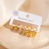 Conjunto de Brincos Circulares Transfronteiriços Cravejados com Pedras, Estilo de Nicho, Versátil, Aço Inoxidável, Cor Dourada, Alto Valor Estético, Atacado do Fabricante, Luxo Leve
