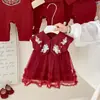 Ropa para Bebé, Vestido de Princesa Estilo Chino, Vestido de Verano Estilo Nacional para Niña de un Año, Falda Tutú de Malla Roja para Salir