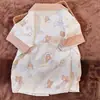 Pijama Popular de Bloques de Color de Rilakkuma para Mujer, Conjunto de Dos Piezas de Cardigan de Manga Corta y Shorts de Verano, Adecuado para que las Chicas lo Usen Afuera como Ropa de Casa