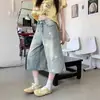 Pantalones cortos de mezclilla cropped con estampado de estrellas retro americano 2026 verano finos holgados lavados de pierna ancha