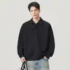 Moletom Masculino Anyang com Gola Polo 2026 Outono/Inverno Pesado Manga Raglan Pulôver Solto Casual Cor Sólida Roupa
