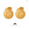 Aretes de moda para la oreja con diseño nicho directo de fábrica, acero de titanio chapado en oro, estrellas y luna en relieve, temperamento