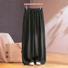 Pantalones de pierna ancha de lino de seda de morera para mujer, pantalones de lino con sensación fresca, nuevos de verano 2026, cintura alta elástica, transpirables, de pierna recta