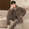 Nuevo Pijama de Invierno para Hombre de Terciopelo Acolchado de Tres Capas Espesado de Franela Conjunto de Ropa para el Hogar Micro-Negocio Casual para el Hogar