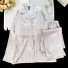 Pijama de Niña de Secundaria Otoño Delgado Hielo Seda Manga Larga Pantalón Largo con Almohadilla en el Pecho Ropa de Aire Acondicionado Lindo Conjunto para Mujer