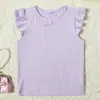 Camiseta Nueva Estilo Transfronterizo 2026 para Niñas de 2 a 6 Años con Lazo y Bordes Fruncidos, Top y Camiseta Básica de Manga Corta de Color Sólido para Niños