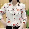Camisa de Chiffon com Manga Três Quartos e Laço Verão 2024 Roupa para Mãe Solta Emagrecedora Camisa Fina Feminina Frete Grátis Roupa Feminina Plus Size