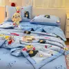 Juego de Cuatro Piezas de Colcha de Verano Estilo Dibujos Animados, Juego de Colcha Refrescante de Verano y Sábana Ajustable 100% Algodón, Juego de Tres Piezas para Dormitorio de Estudiantes, Colcha Delgada, Lavable a Máquina