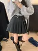 Falda de cuadros estilo universitario talla grande para mujer, nueva falda plisada de cintura alta adelgazante para otoño e invierno, minifalda de línea A con bloques de color talla grande