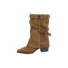 Botas vaqueras occidentales de tacón grueso y pierna ancha para mujer, nuevas botas de moda tendencia para otoño e invierno 2026, botas Martin versátiles