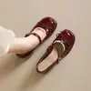 Zapatos Mary Jane de tacón grueso estilo francés con lazo, nueva colección otoño 2026 para mujer, punta poco profunda, correa única, zapatos versátiles de piel
