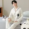 Pijama de Algodón Puro para Hombre, Manga Larga y Pantalón Largo, Nuevo Estilo Otoño, Cardigan con Cuello Solapa, Conjunto de Dos Piezas de Ropa de Casa Transfronteriza Transmitido en Vivo