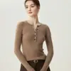 Suéter Pulóver de Cachemir 100% Puro Bai Cai Rong, Lujo Ligero Minimalista, con Media Cremallera y Rayas, para Mujer, Tejido Cálido