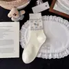 Calcetines Lindos de Cachorro Dachshund Azules, Grises y Blancos para Mujer, Calcetines Finos de Algodón Sin Costuras Hasta la Mitad de la Pantorrilla, Calcetines de Tela con Etiqueta Ins de Dibujos Animados Estilo Coreano de Moda