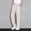 Calça Casual de Seda Gelada Masculina Verão Fina Solta Reta Perna Larga Tendência Moda Secagem Rápida Calça Social