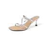 Zapatillas de Exterior Elegantes y Sexy con Lazo y Tacón de Aguja de Piernas Largas 2025 Verano Nuevas Sandalias de Punta Redonda y Punta Abierta para Mujer