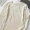 Camiseta versátil de manga larga de algodón 95% de color liso, corte ajustado para mujer, para otoño e invierno, adelgazante, entallada, cuello redondo, camiseta básica