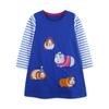 Verano Nuevo Vestido de Niñas Estilo Europeo y Americano Vestido de Princesa para Niños Tejido de Punto Bordado a Rayas Cuello Redondo Manga Corta Vestido Infantil